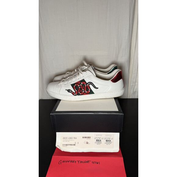 Gucci Ace Embroidered Snake Leather Sneakers - Size US 9